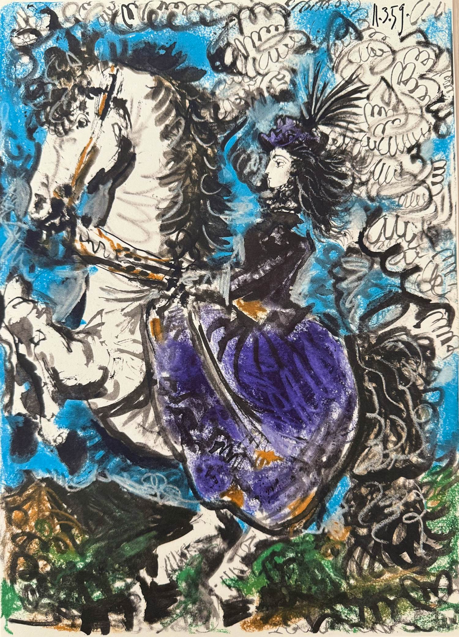 Pablo Picasso - Kleuren lithografie, “Jacqueline op paard”. kopen? Bied vanaf 70!