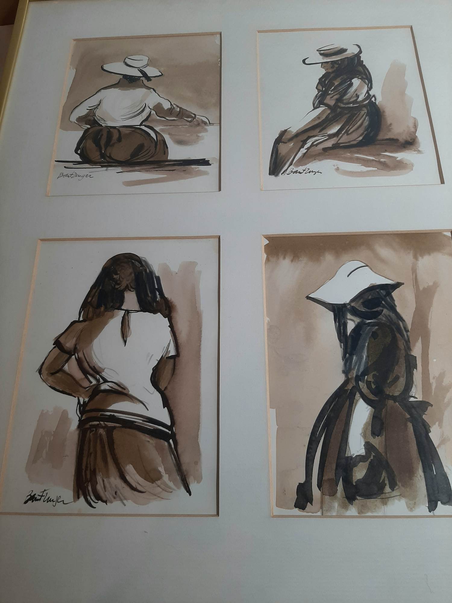 Cees Bantzinger - Aquarel, 4 portreten van mensen kopen? Bied vanaf 40!