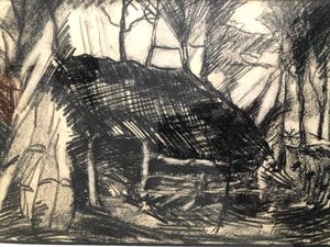 Antoon Kruysen - Boerderij - Krijttekening, Ingelijst kopen? Bied vanaf 60!