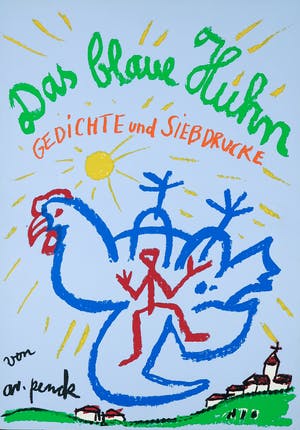A.R. Penck - Zeefdruk op karton, Das Blaue Huhn kopen? Bied vanaf 1!