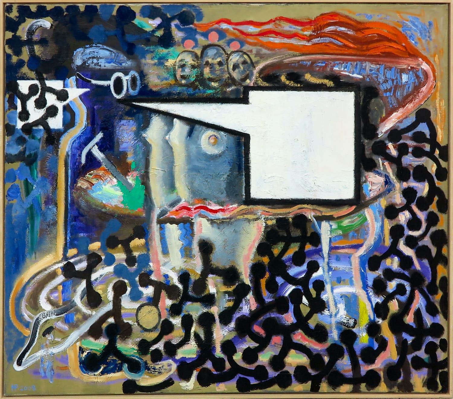 Hannes Postma - Olieverf op doek, Zonder titel - Ingelijst (Zeer groot) verkocht voor € 250!