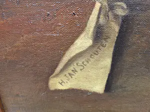 Jan Schouten - Stilleven met een Sleutel en een schaal met eieren en een schaal met Appels kopen? Bied vanaf 150!