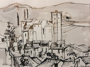 Piet Snoeren - Pentekening, Dorpsgezicht - Ingelijst kopen? Bied vanaf 1!