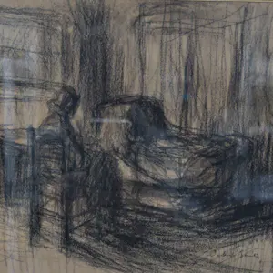 Jakob Smits - Gesigneerde houtskool tekening - Vrouw bij bed kopen? Bied vanaf 150!