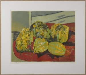 Vincent van Ojen - Houtsnede, Stilleven met meloenen - Ingelijst kopen? Bied vanaf 70!