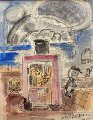Wout Hoeboer - aquarel/potlood: het station - 1940 verkocht voor € 250!