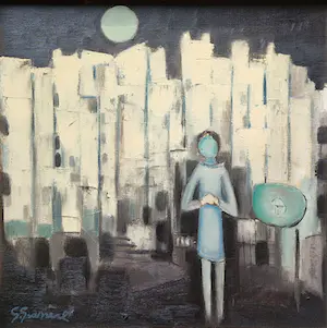 Gérard Grassère - Olieverf op doek: 'Meisje in witte stad' kopen? Bied vanaf 450!