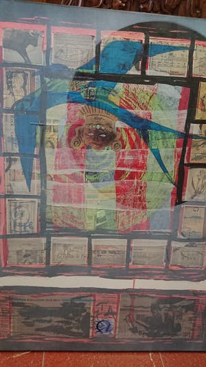 Niet of onleesbaar gesigneerd - olie/collage op canvas kopen? Bied vanaf 1!