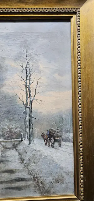 H. Hermans - Winterlandschap met Paard en wagen vol hout kopen? Bied vanaf 30!
