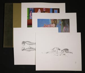 Melle Oldeboerrigter - Map (stoffen omslag) met 14 litho's, Melle (oplagenr. 1) kopen? Bied vanaf 70!