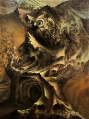 Niet of onleesbaar gesigneerd - Antwerpse Biennale - mythologisch olieverf "Yggdrasyl - de Levensboom" kopen? Bied vanaf 1!