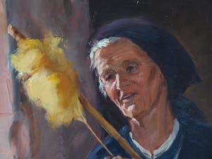 Niet of onleesbaar gesigneerd - Olieverf op doek, “Vecchia che fila” (Spinnende oude vrouw) - Italië kopen? Bied vanaf 1!