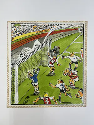 Dik Bruynesteyn - originele tekening 'Spanning en sensatie, de bal op de lat' kopen? Bied vanaf 85!