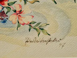 Niet of onleesbaar gesigneerd - Fraai realistisch Aquarel "bloemen in glazen vaas " 1947 - gesigneerd kopen? Bied vanaf 1!