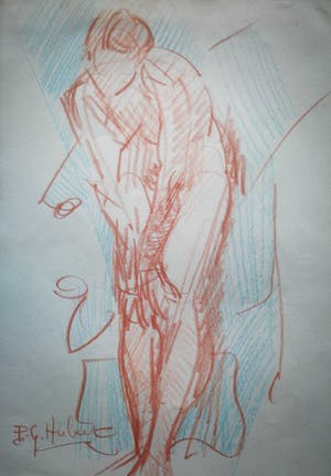 Paul Gabriel Hubert - Schets. Naakt. Staande vrouw. kopen? Bied vanaf 35!