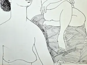 Leo Braat - In 1969 gemaakte zwartestift tekening "zittend vrouwelijk naakt" gesigneerd kopen? Bied vanaf 1!