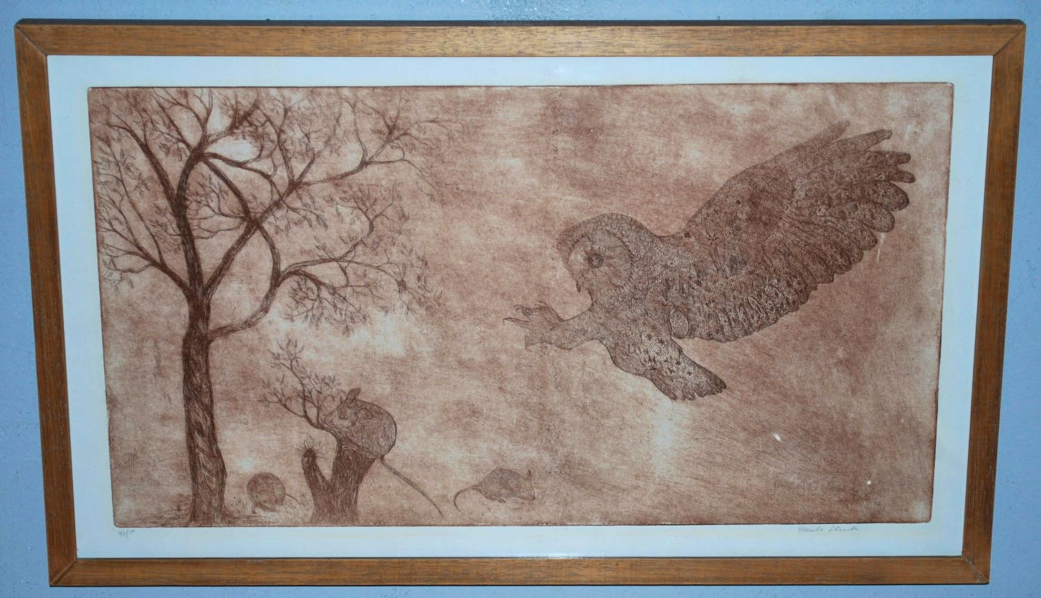 Paula Sluiter - Uil op muizenjacht - grote ets - oplage 50 kopen? Bied vanaf 125!