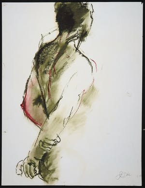 Franscz Witte - Acryl en krijt op papier, Staand figuur kopen? Bied vanaf 1!
