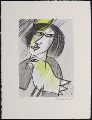 Corneille - Zeefdruk, Femme et oiseau kopen? Bied vanaf 1!