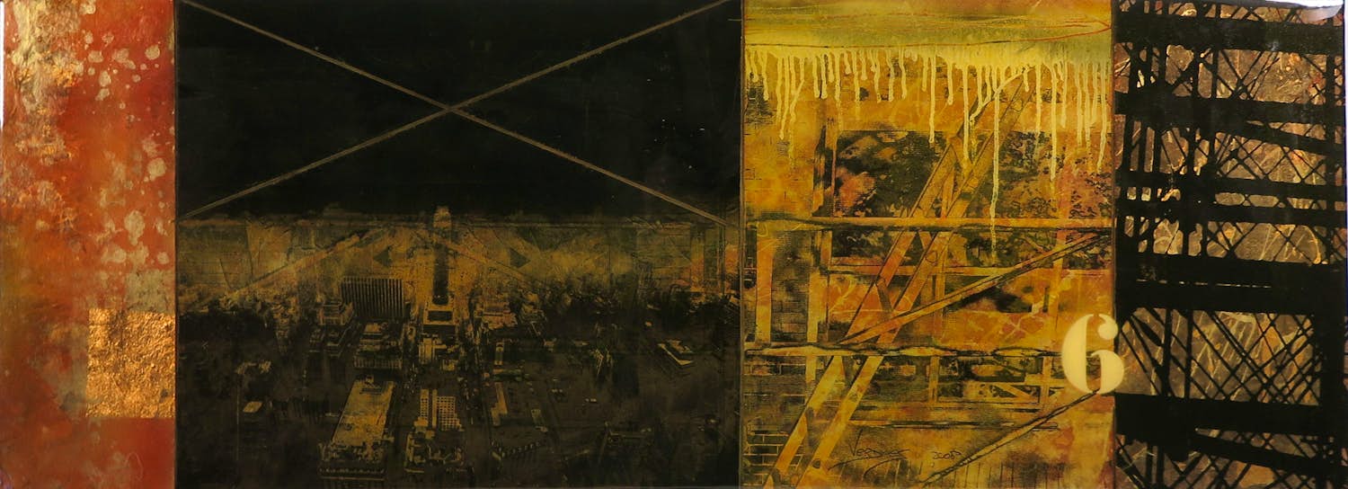 Mark Verdoes - Gemengde techniek en epoxy op paneel, City kopen? Bied vanaf 75!