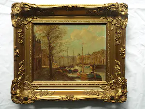 Niet of onleesbaar gesigneerd - Ingelijst, olieverf op doek op karton (marouflé), Stadsgezicht - 38 x 44 cm kopen? Bied vanaf 1!
