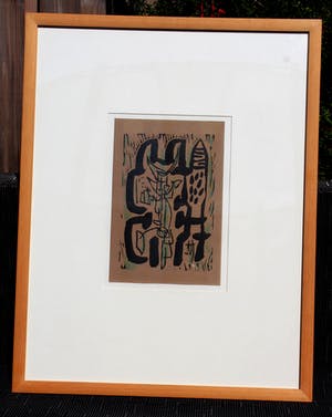 Anton Rooskens - Linosnede: abstract - 1954 (nette lijst) kopen? Bied vanaf 295!