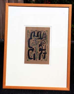 Anton Rooskens - Linosnede: abstract - 1954 (nette lijst) verkocht voor € 295!
