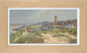 Michael Richardson - Olieverf op board, Panorama Katwijk - Ingelijst kopen? Bied vanaf 1!