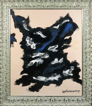 Theo Wolvecamp - Olieverf op zijde doek. Abstracte compositie - Ingelijst (Groot) verkocht voor € 2000!
