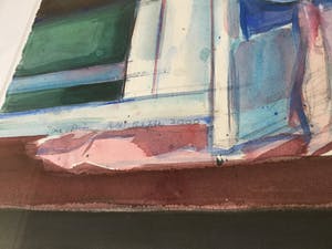 Tine van Diepen-Alderliefste - Stilleven op blauw tafeltje | Groot formaat kopen? Bied vanaf 100!