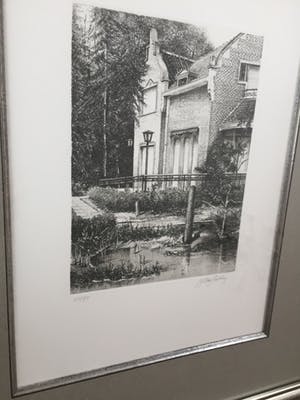 Jef Van Grieken - Zicht op villa (Keerbergen?), de omringende natuur en water. kopen? Bied vanaf 50!