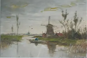 Anton Dirckx - Rivierlandschap met molens kopen? Bied vanaf 100!