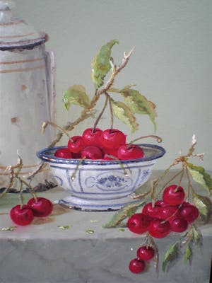 Thomas Heesakkers - Stilleven emaillen koffiekan blikje enschaaltje kersen kopen? Bied vanaf 250!