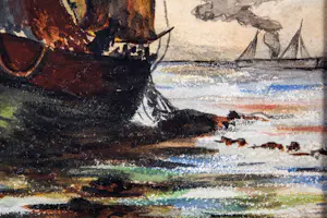 Niet of onleesbaar gesigneerd - Bomschuit op het strand kopen? Bied vanaf 10!