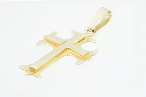 25 - Bijzondere 14 karaats - geel-gouden kruis hanger -Franse lelie motief kopen? Bied vanaf 180!