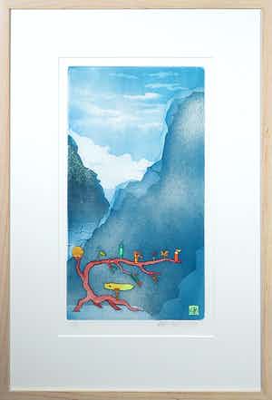 Sjoerd Bakker - Ets aquatint, Zonder titel - Ingelijst verkocht voor € 35!