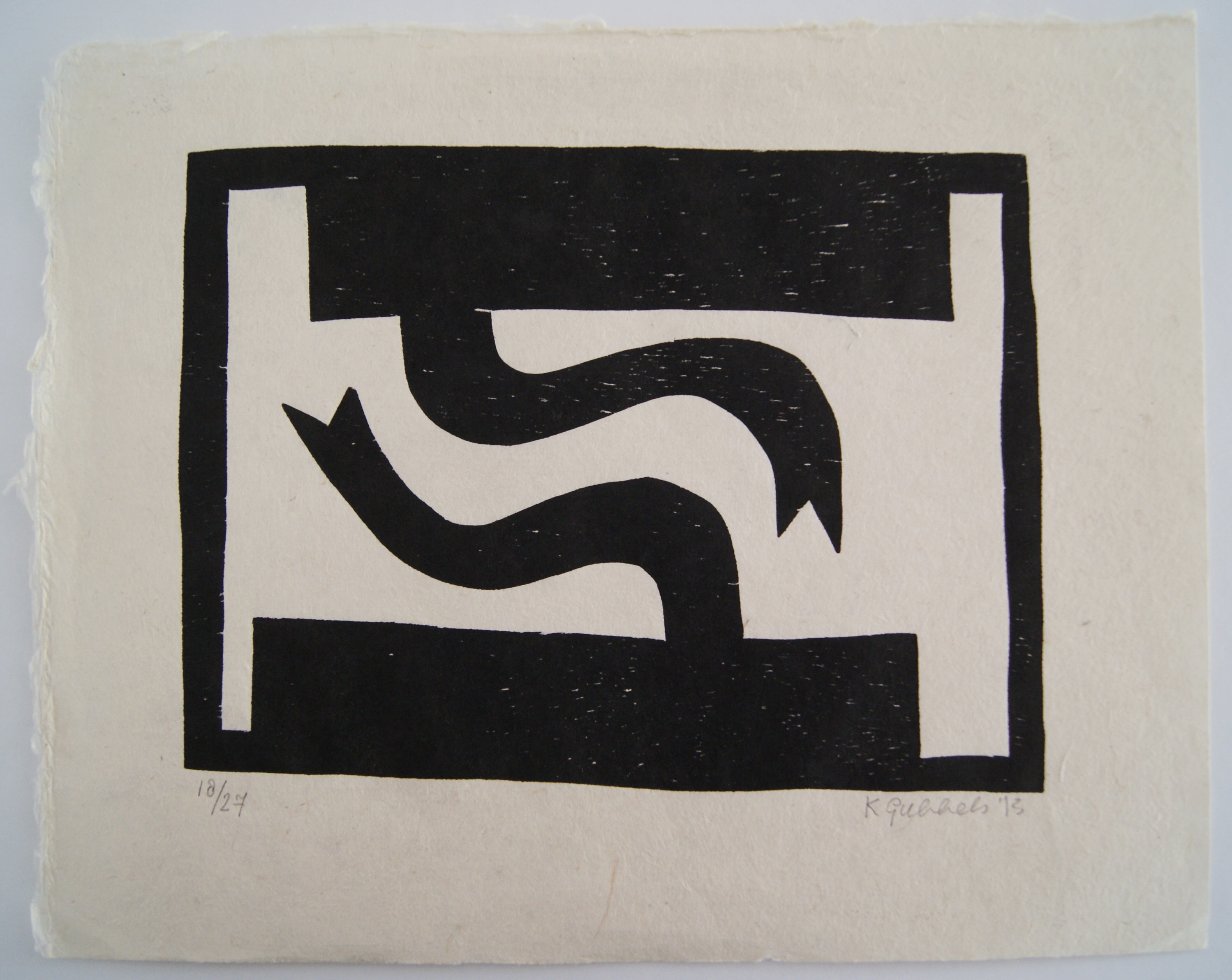 Klaas Gubbels - houtdruk 'Naar elkaar' - 2013 - oplage 27 ex. verkocht voor € 325!