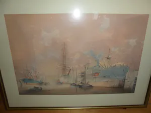Marius de Jongere - Aquarel, "Zicht op Rotterdamse haven". kopen? Bied vanaf 150!
