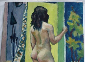 Niet of onleesbaar gesigneerd - Acrylverf op karton , “Naakt in huis” kopen? Bied vanaf 1!