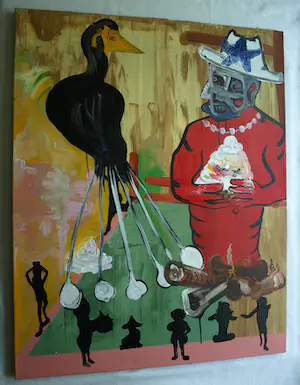 Joop Stoop - Olieverf op doek, Man met Raaf – 100 x 80 cm kopen? Bied vanaf 50!