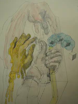 Niet of onleesbaar gesigneerd - Tekening , Handen – 1966 kopen? Bied vanaf 1!