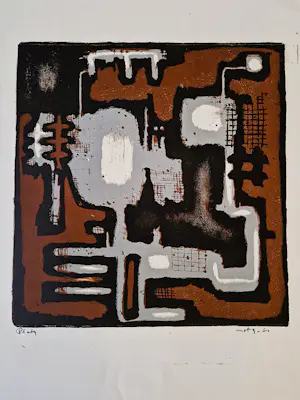 Wim Motz - Jaren 60 - geometrisch abstracte kleuren-lithografie "Platz" - gesigneerd kopen? Bied vanaf 39!