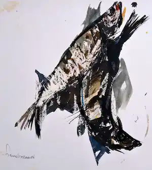 Frans Hollaardt - Parende vissen, gouache verkauft für € 35!