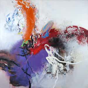 Martin van Dijk - Gemengde techniek op doek, All because of you days verkocht voor € 300!