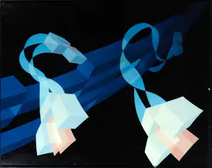 Hans Klaui - Acryl op paneel, Geometrische compositie in blauw en lichtroze - Ingelijst kopen? Bied vanaf 1!