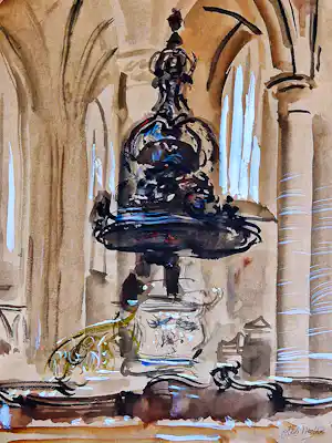 Otto Dicke - 1945 "bevrijdings" aquarel "rood wit blauwe preekstoel Grote Kerk Dordrecht" verkauft für € 52!