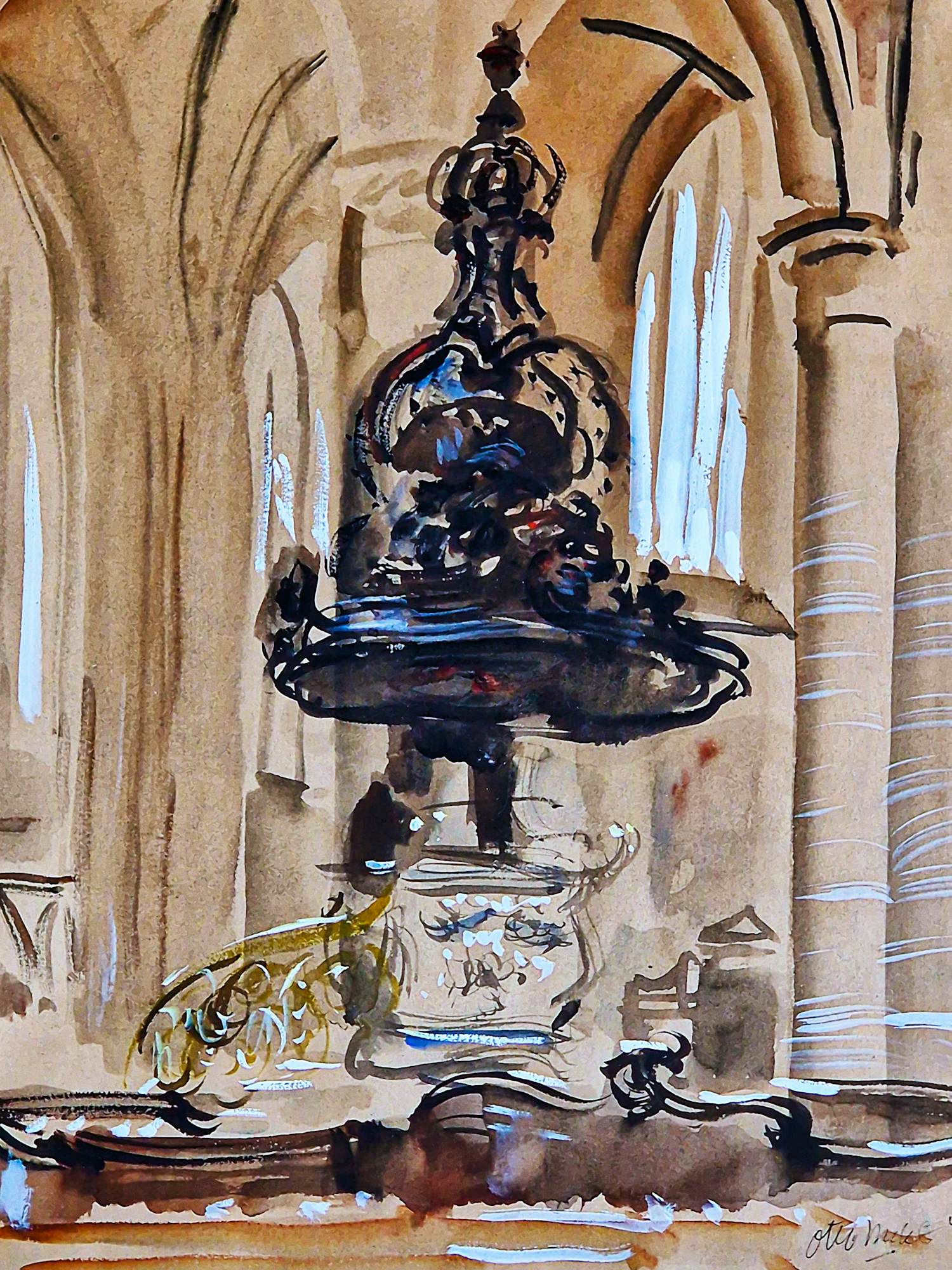 Otto Dicke - 1945 "bevrijdings" aquarel "rood wit blauwe preekstoel Grote Kerk Dordrecht" kopen? Bied vanaf 82!