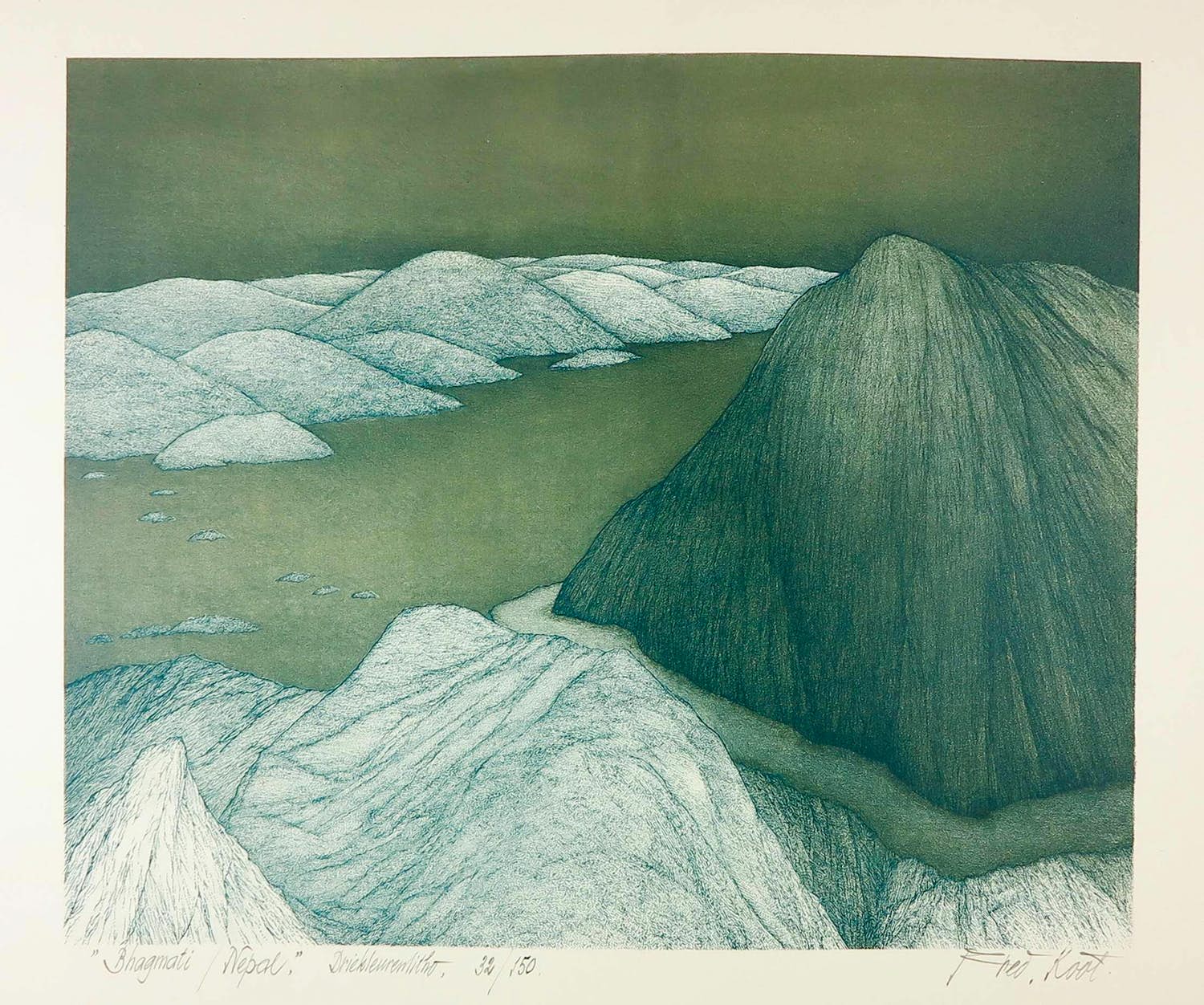 Fred Koot - Litho, Bhagmati Nepal verkocht voor € 50!