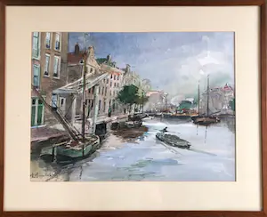 Martinus Leonardus Middelhoek - Martinus L. Middelhoek - Zicht op Rotterdam - Delftse Vaart – Laurenstoren kopen? Bied vanaf 120!