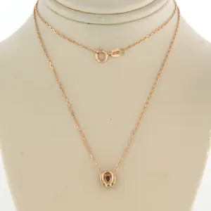 14k rosé gouden collier met hanger met robijn en diamant 0.05 ct - 45 cm kopen? Bied vanaf 185!